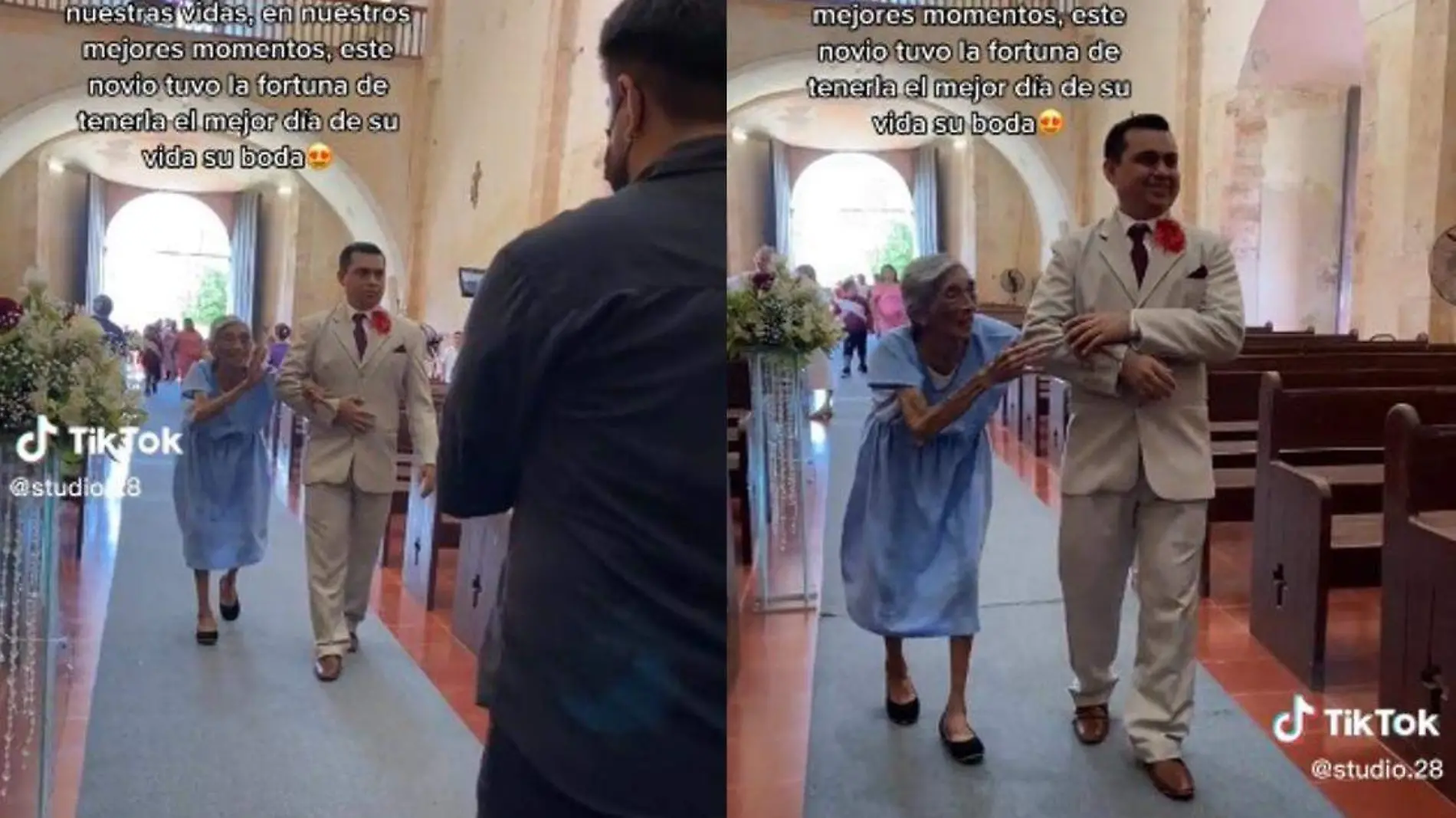 Abuelita entrega a nieto en el altar